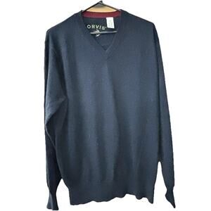 Orvis Men’s 100% Wool Sweater Navy Blue Medium Classic Preppy Business Casual